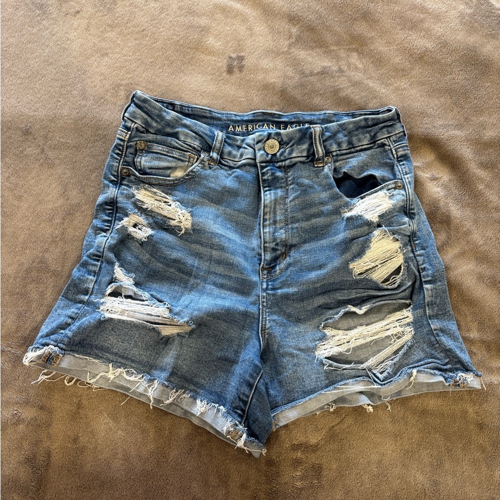 American Eagle Outfitters Women's Distressed Blue Denim Shorts
